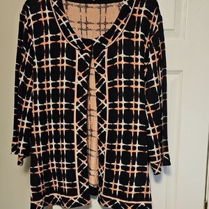 Ming Wang Black and Peach Grid Blouse